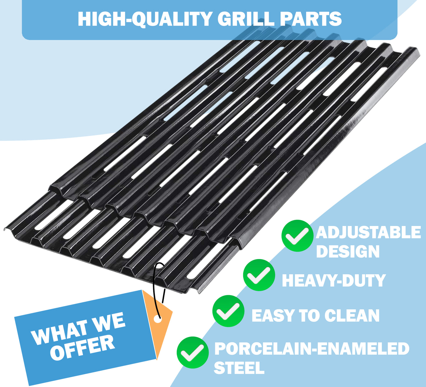 Set of 4 Adjustable Grill Grates – 15 cm Wide Universal Replacement Grill Grates for BBQ Grills, Extends from 31 cm to 48 cm in Depth, Porcelain Steel
