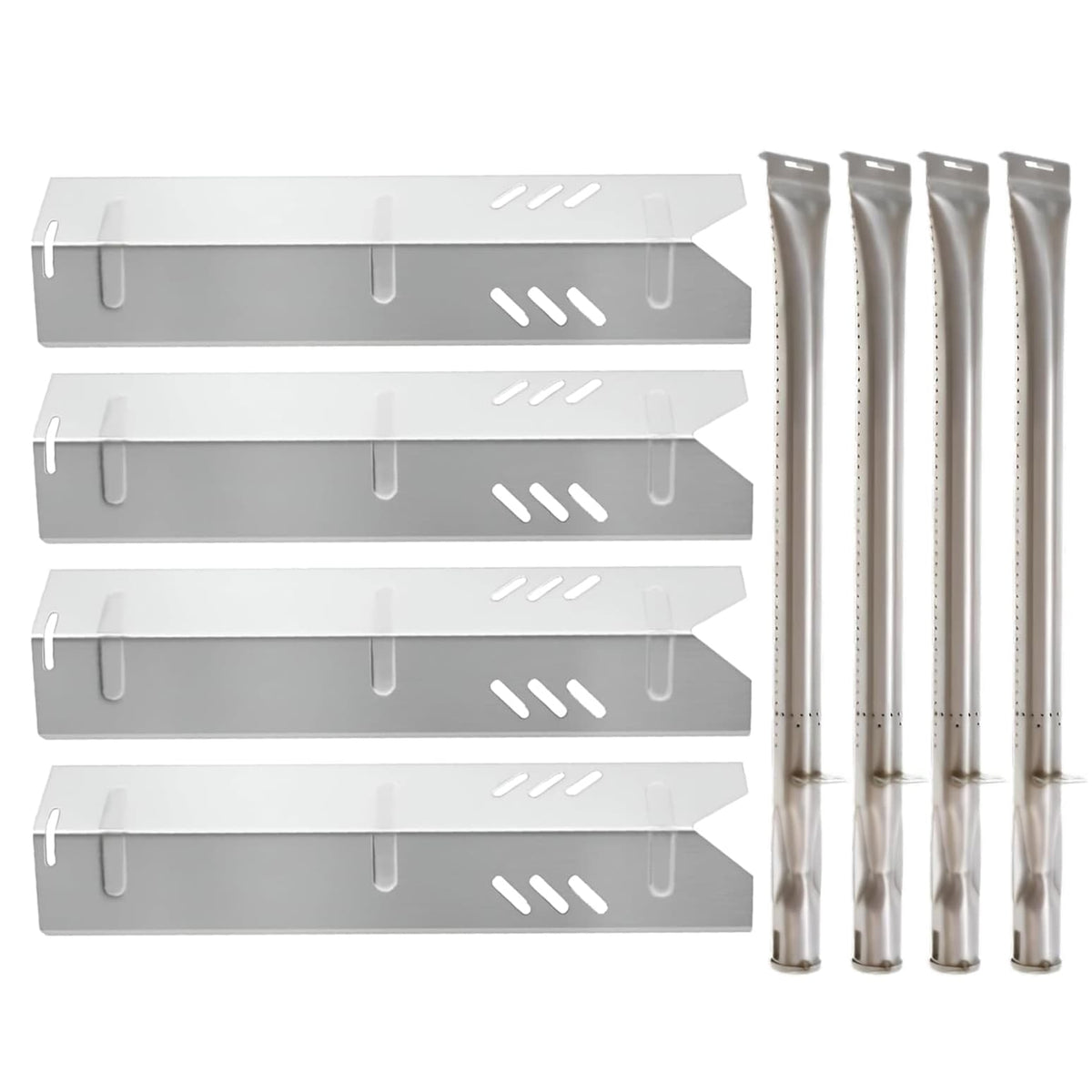 4-pack stainless steel heat plates & 4-pack burners replacing 55-23-031 & 55-10-156 for Backyard Grill & Dyna-Glo gas grills.