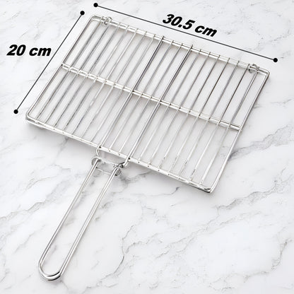 Stainless Steel Grill Basket with Clip Handle – Portable BBQ Mesh Clamp for Camping, Fish, and Vegetables