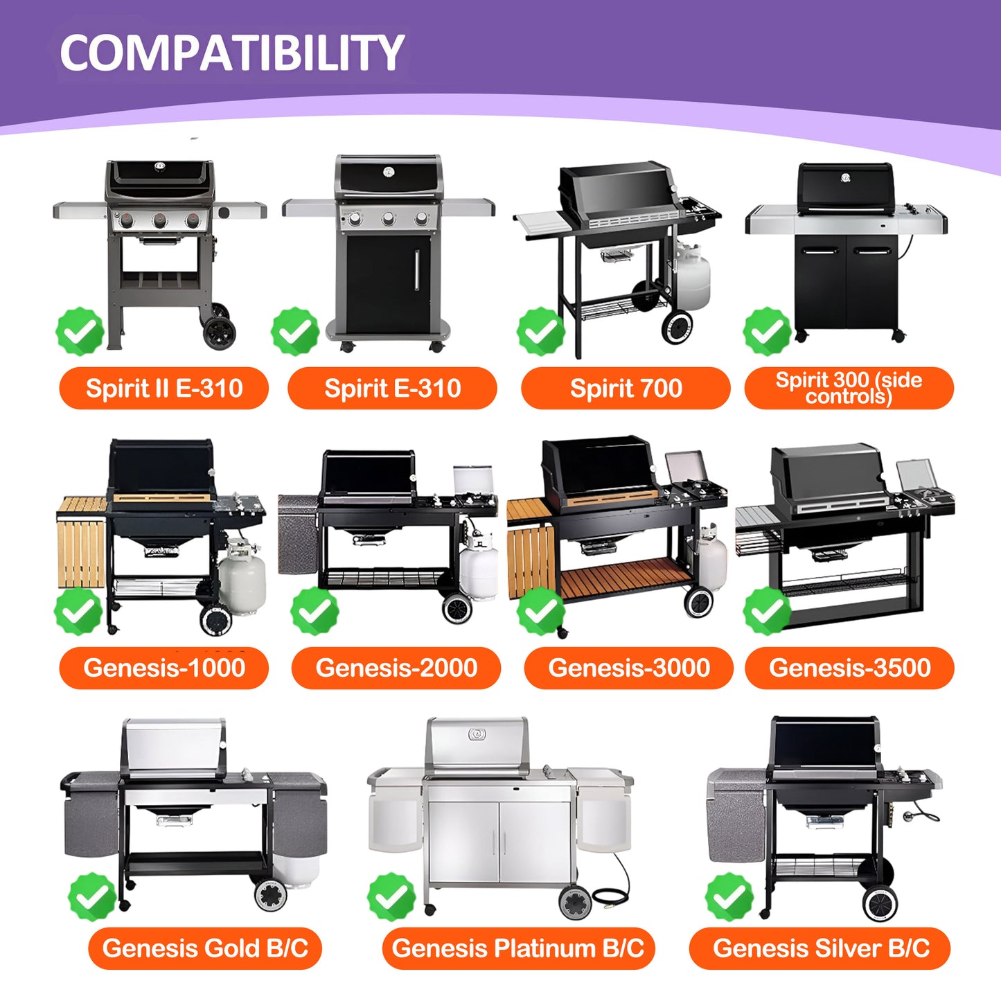 Valurautaparila Weber Spirit 300 & Spirit II 300 -sarjoille, Spirit 700/900, Genesis Silver/Gold/Platinum B/C sekä Genesis 1000–5000 -grilleihin (korvaa osan 7598)