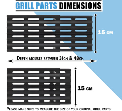 Set of 4 Adjustable Grill Grates – 15 cm Wide Universal Replacement Grill Grates for BBQ Grills, Extends from 31 cm to 48 cm in Depth, Porcelain Steel