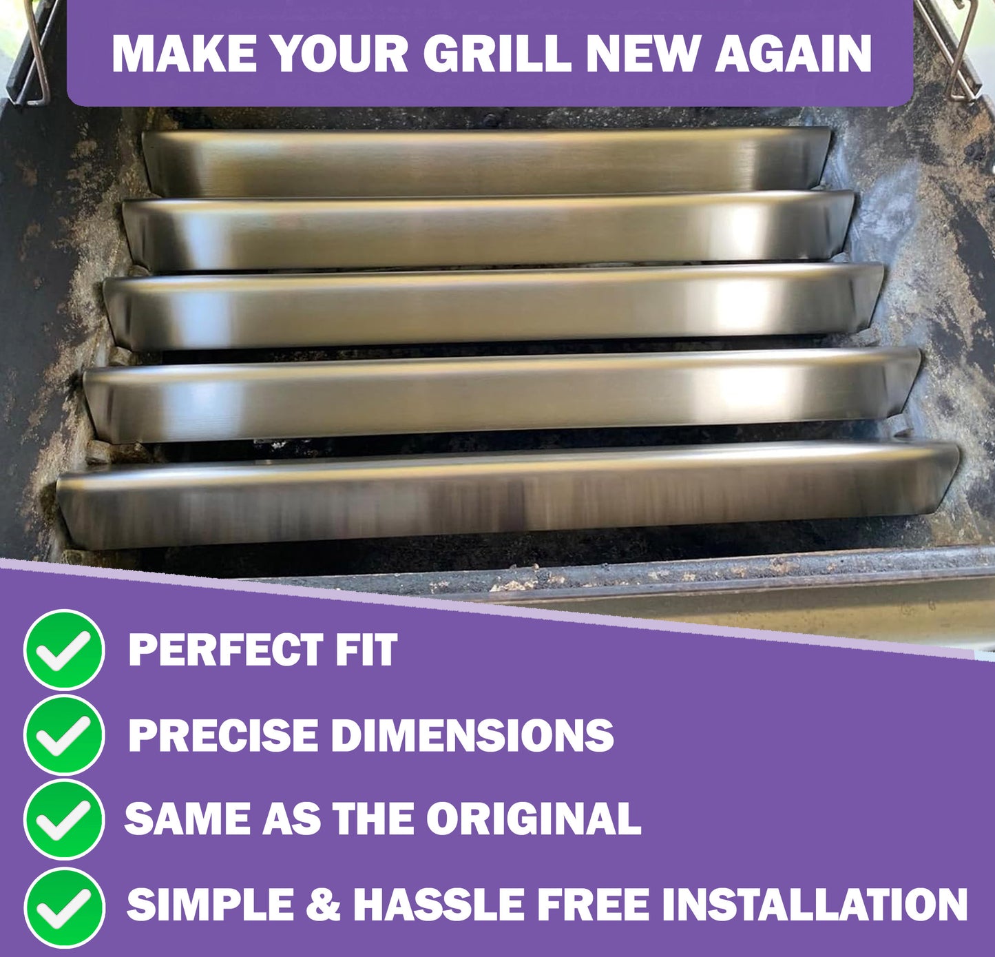 62.2cm, 7539/7540 Flavorizer Bars for Weber Genesis 300 Series Grills with Side Controls, Genesis E-310, E-320, S-310, S-320, EP-310, EP-320 (2007-2010), Stainless Steel