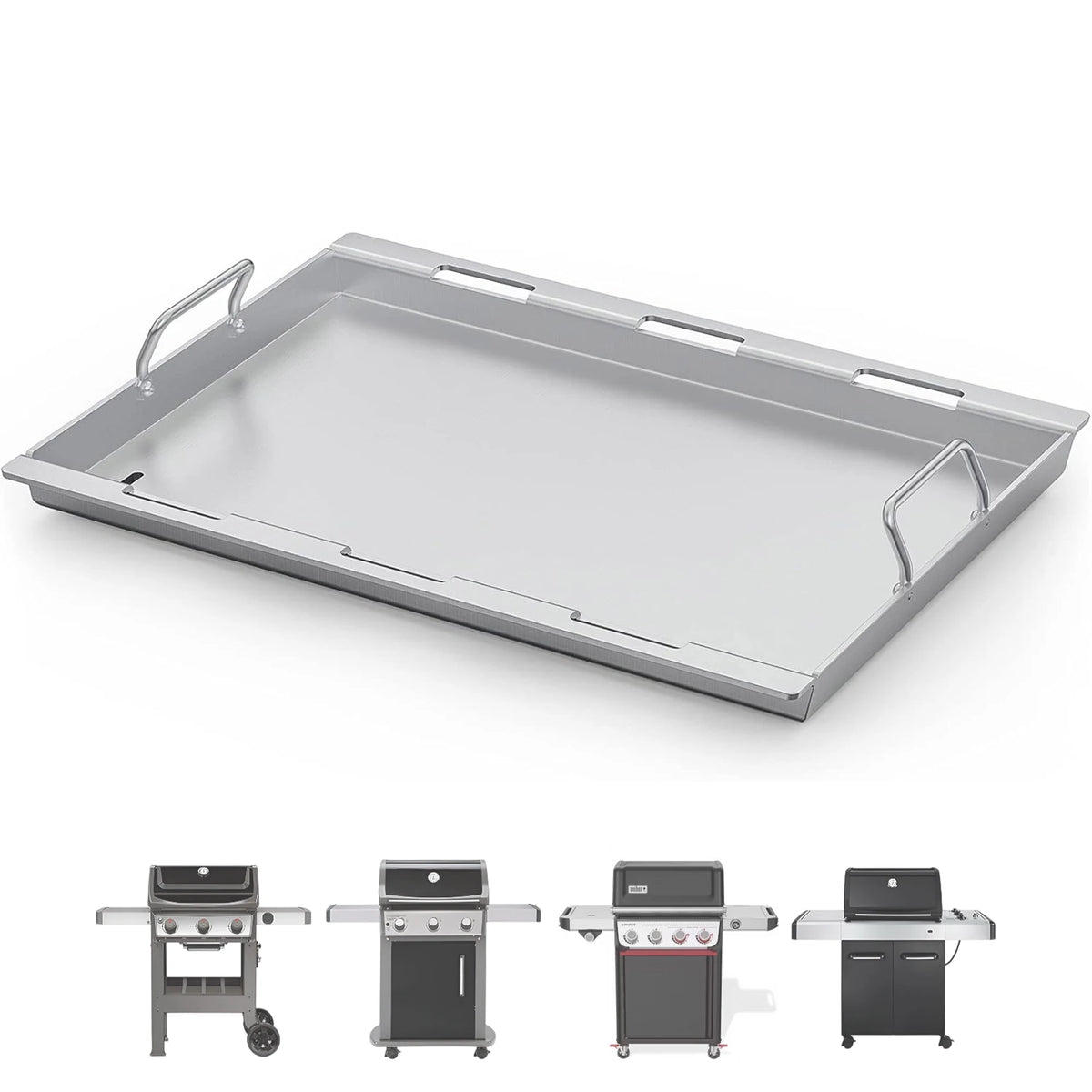 Full-size deep stainless steel griddle insert 59x44 cm for Weber Spirit 300/400 grills, replaces Weber 6787.