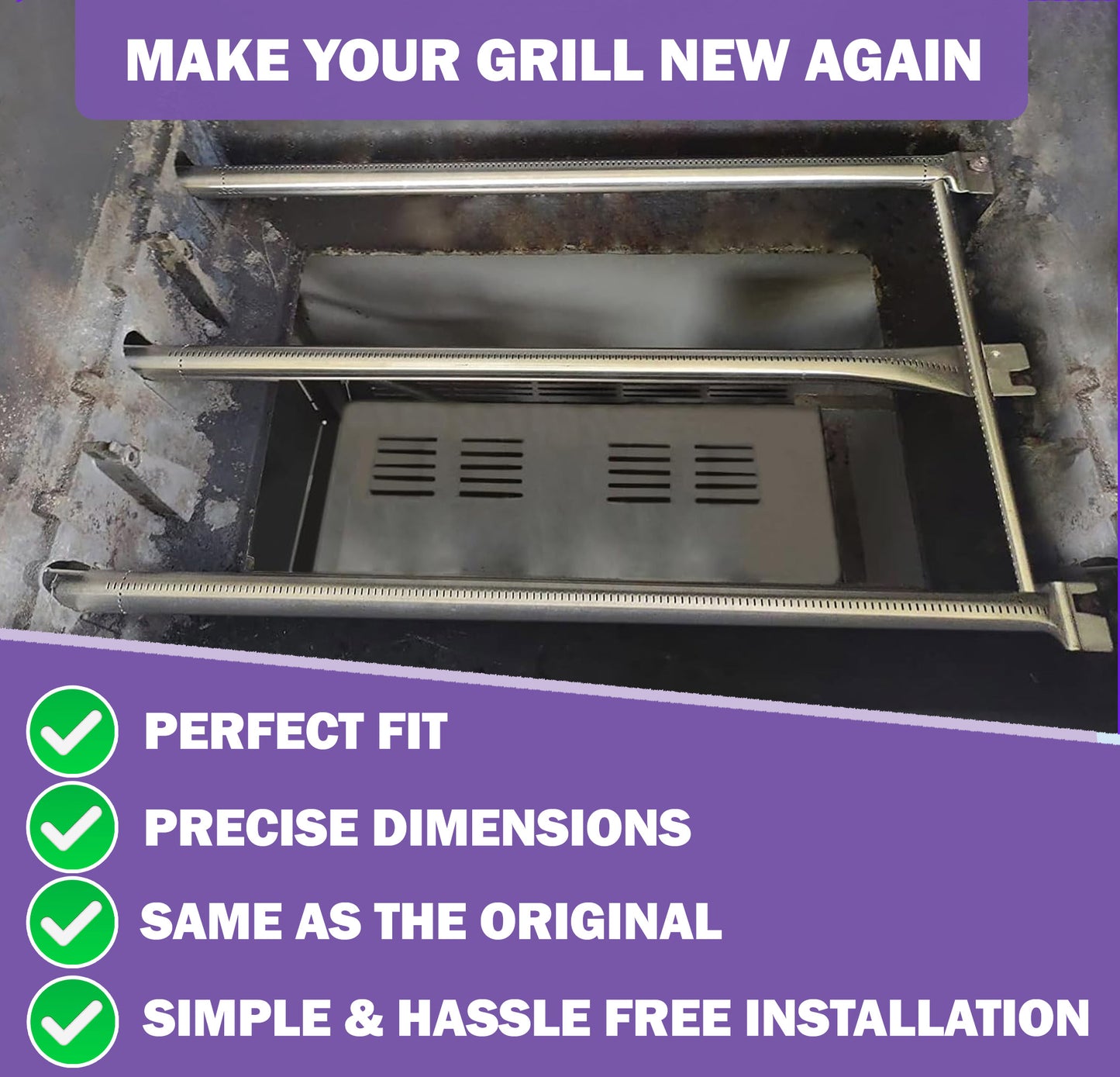 67722 67820 Burner Replacement for Weber Genesis 300 Series Gas Grills (with Side-Controls) E-310/E-320/EP-320/S-320/CEP-310 and Many More, Stainless Steel