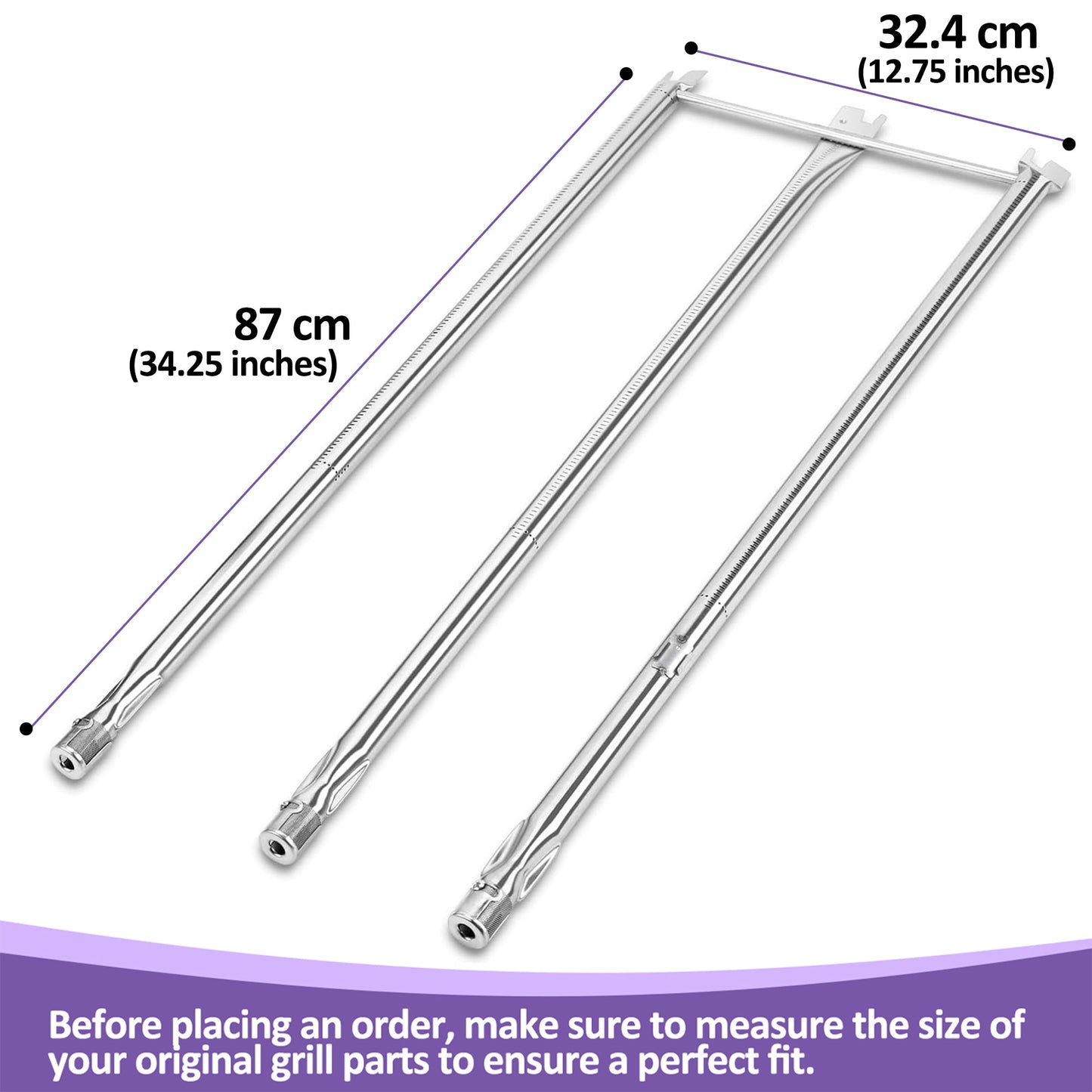 67722 67820 Burner Replacement for Weber Genesis 300 Series Gas Grills (with Side-Controls) E-310/E-320/EP-320/S-320/CEP-310 and Many More, Stainless Steel