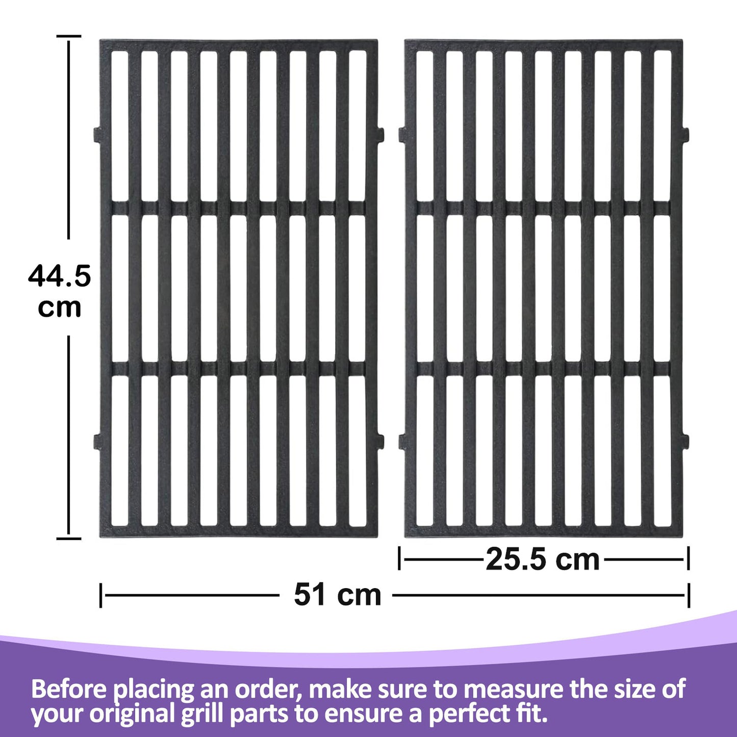 Grill Grates for Napoleon Freestyle 365, Legend 365 & Rogue 365 – Equal Size Grates – Cast Iron, 2-Pack