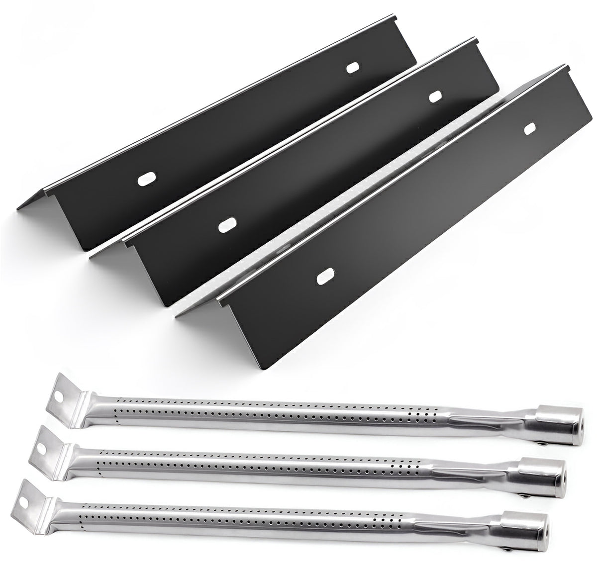 3-pack porcelain sear plates & 3-pack stainless burners replacing N305-0082 & N100-0044 for Napoleon 365 series gas grills.