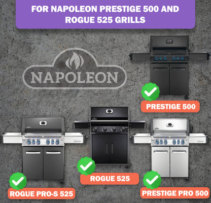 Korvaavat grillin varaosat Napoleon Rogue 525-, Prestige Pro 500- ja Prestige 500 -grilleihin | Posliiniemaloidut lämmöntasauslevyt ja ruostumattomasta teräksestä valmistetut polttimet -setti