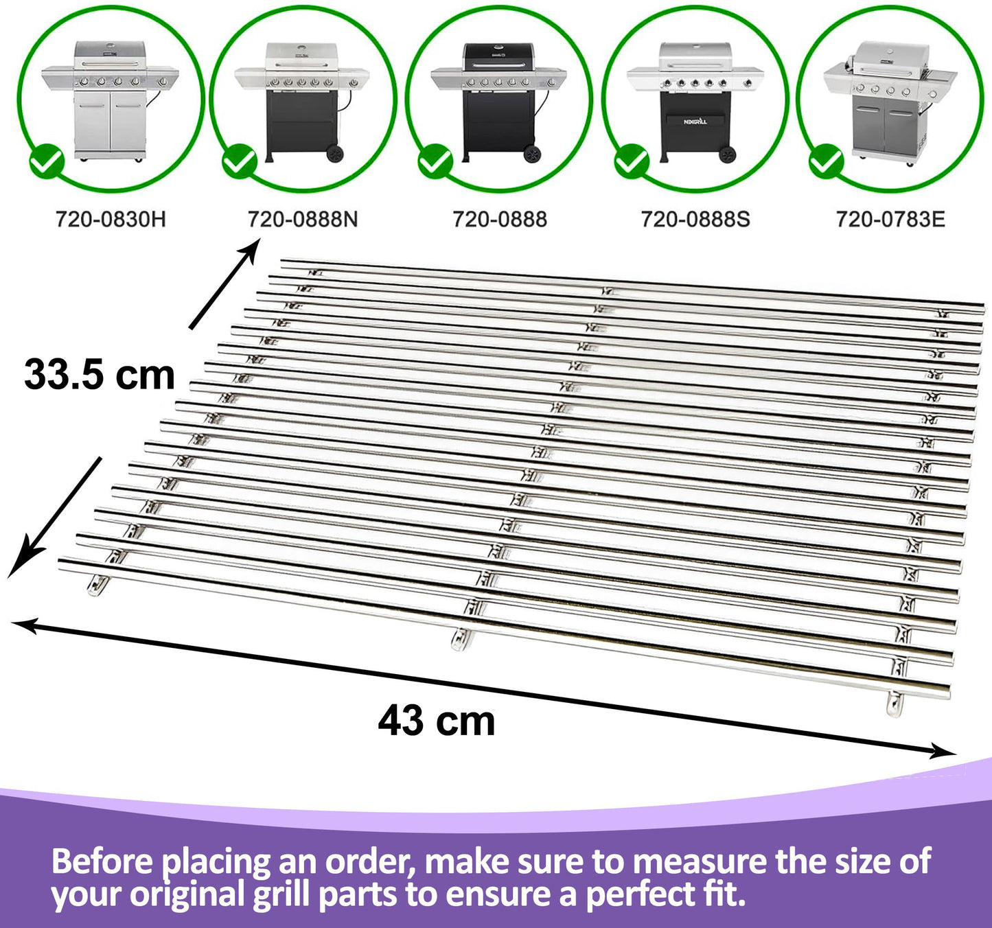 43 x 33.5 cm Grill Grates for BBQ Grills from Nexgrill, Master Forge, Expert Grill, Members Mark & Many Others, Stainless Steel, 2-Pack
