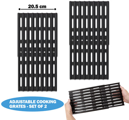 Set of 2 Adjustable Grill Grates – 20.5 cm Wide Universal Replacement Grill Grid for BBQ Grills, Extends from 31 cm to 48 cm in Depth, Porcelain Steel