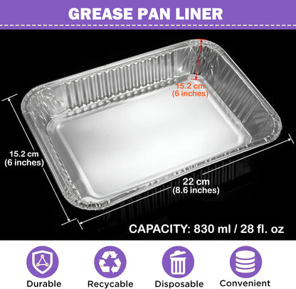 Pack of 10 disposable and recyclable aluminum grease pan liners for Weber genesis catch pan with an 830ml capacity for Weber grill maintenance.