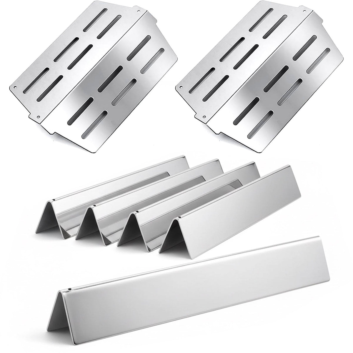 5-pack stainless steel-enameled flavorizer bars & 2-pack heat deflectors set replacing Weber 7620 & 7622 for Genesis 300 (310, 320, 330) grills.