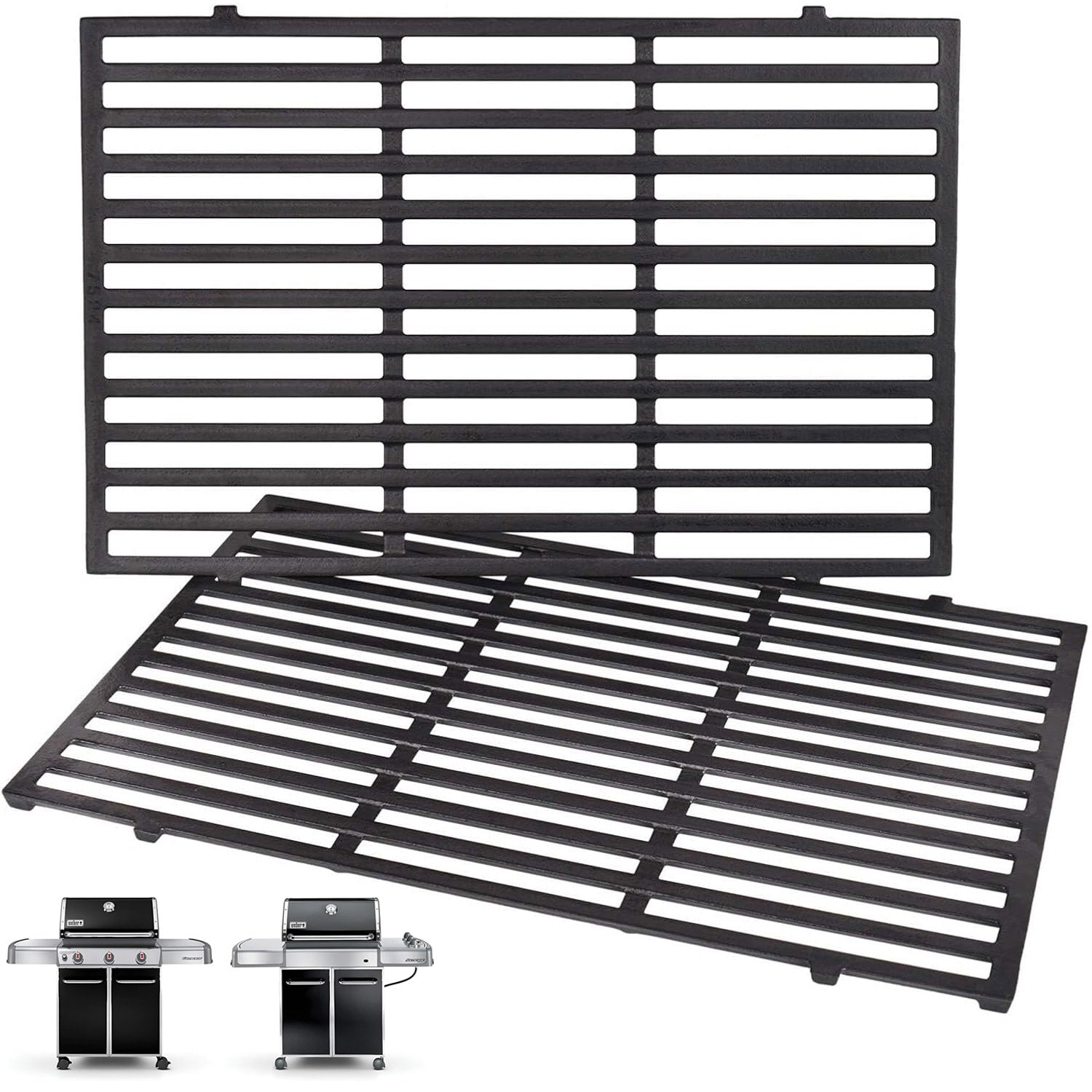 Cast iron grill grates set replacing Weber 7524 & 7528 for Genesis 300 series  310, 320, 330 gas grills 2-pack.