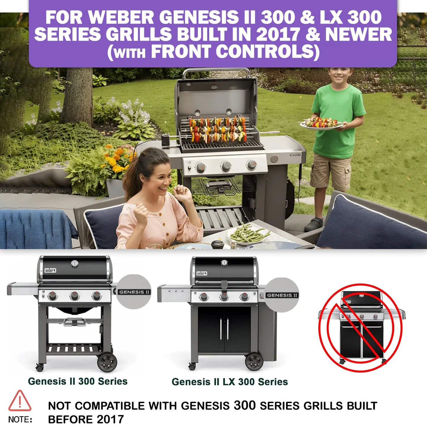 Drip tray fits Weber Genesis II 300 and LX 300 series gas grills built in 2017 and newer with front controls.
