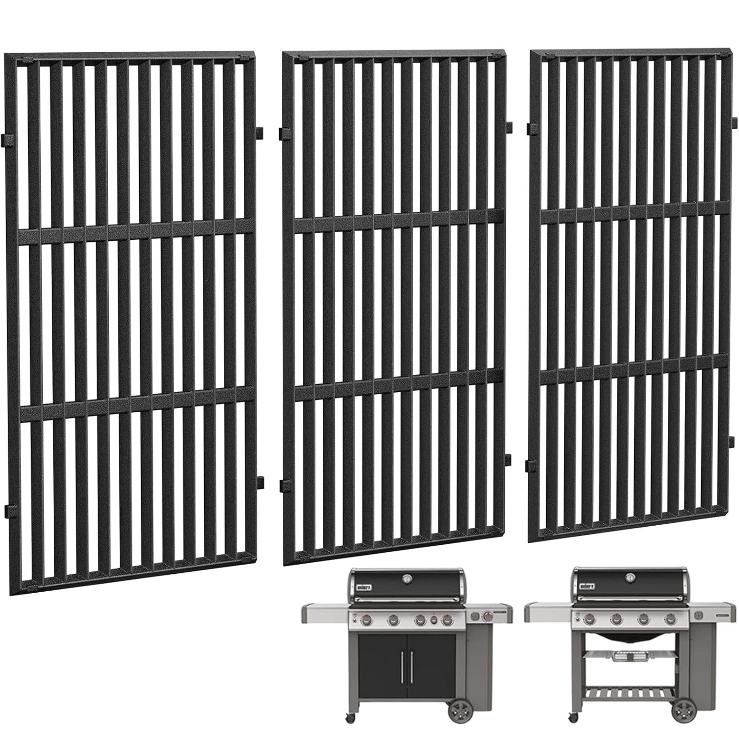Enameled cast iron grill grates replacing Weber 66089 for Genesis 400 & Genesis II 400 grills 3-pack.