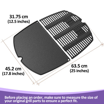 Replacement Cast Iron Grill Grate & Grill Griddle Set for Weber Q300, Q320, Q3000, Q3100, Q3200 Series (Pre-2023) –  Replaces Weber 7646, 6506