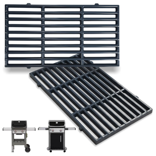 Porcelain-enameled steel grill grates replacing Weber 7637 for Spirit 200 & Spirit II 200 front-control gas grills.