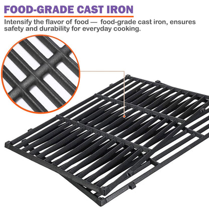 Close-up of food-grade cast iron material in the 7637 replacement grill grates for Weber Spirit 210 and 220 grills, emphasizing durability and flavor enhancement.