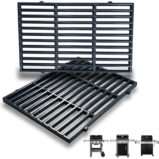 Porcelain-enameled steel grill grates set replacing Weber 7638/7639 for Spirit 300 & classic Genesis series grills.