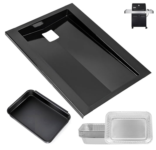 Grease drip tray and cup kit with 10 liners replacing Weber 91354 for side-control Spirit 300 series (310, 320) grills