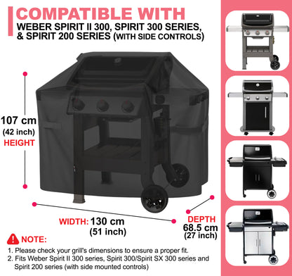 7139 Weber grillin suojapeite Spirit II 300- ja Spirit 300 -sarjan grilleille, 600D Oxford-kangas, vedenpitävä ja kestävä PU-pinnoite, yhteensopiva Weber Spirit I & II E-310, E-330, E-315 (130 P x 68 L x 107 K cm)