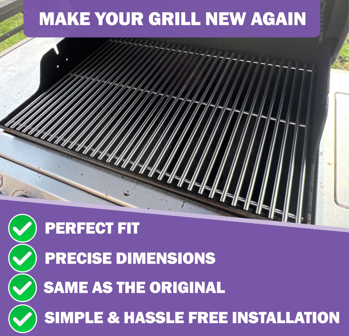 66095/66802/66805 Grill Grates for Weber Genesis II 300 and Genesis II LX 300 Series Gas Grills, 47.63 cm x 33.66 cm Stainless Steel Cooking Grates