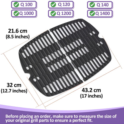 7644 Cast Iron Cooking Grates for Weber Q 100/1000 Series (Q100, Q1000, Q120, Q1200, Q140, Q1400, Baby Q) Gas Grills, Weber Q Grill Parts