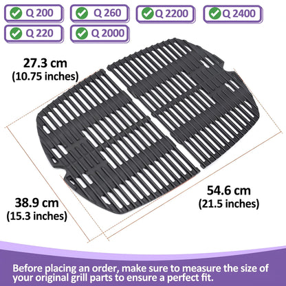 7645 Cast Iron Cooking Grates for Weber Q200/Q2000 Series (Q200, Q220, Q260, Q2000, Q2200, Q2400) Gas Grills, Weber Q Grill Parts