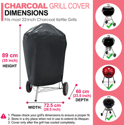 7176 BBQ Grillisuojus 56 cm Hiiligrillille, 600D Oxford Kangas, Kestävä & Vedenpitävä, PU Suoja Weber 22 Tuuman Master Touch Hiiligrillille, Original Kettle Grillille ja Muulle (72,5 L x 60 S x 89 K cm)